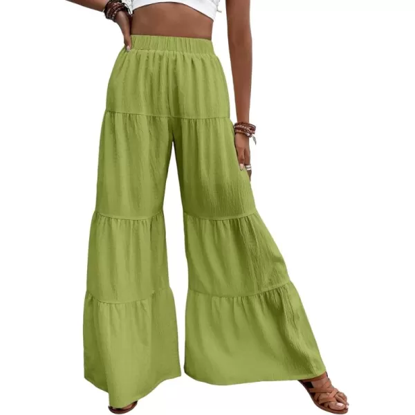 WDIRARA Women's Flowy Boho Elastic High Waist Ruffle Hem Wide Leg Beach Loose Palazzo Pants