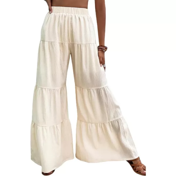 WDIRARA Women's Flowy Boho Elastic High Waist Ruffle Hem Wide Leg Beach Loose Palazzo Pants
