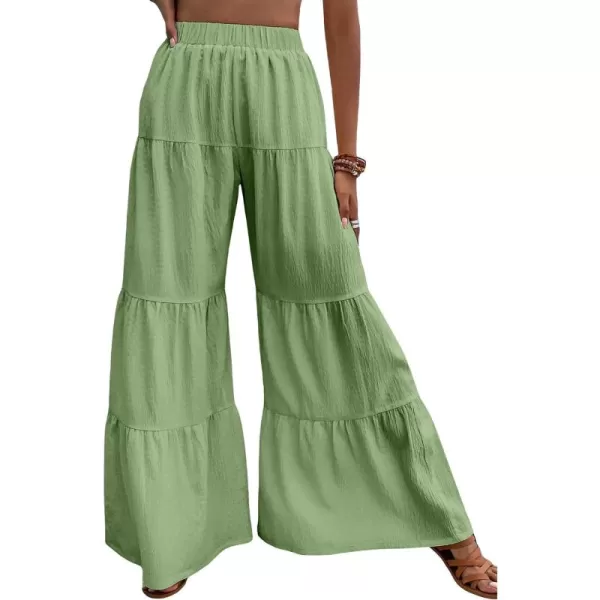 WDIRARA Women's Flowy Boho Elastic High Waist Ruffle Hem Wide Leg Beach Loose Palazzo Pants