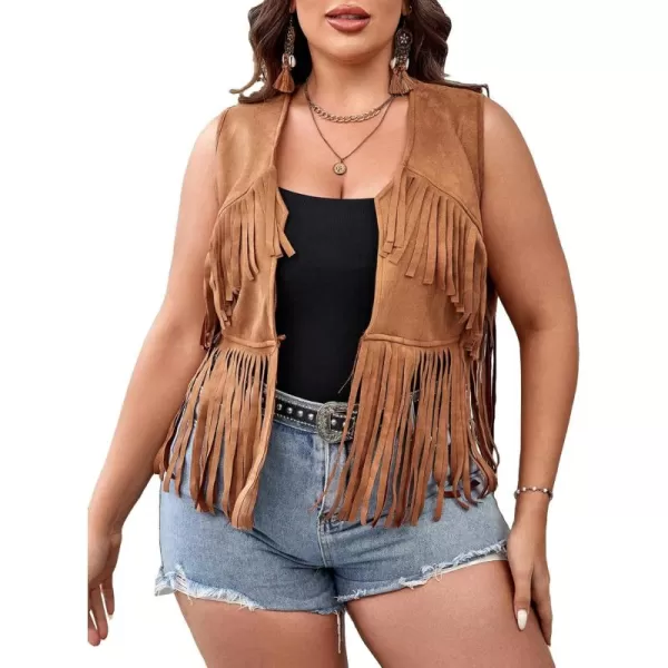 WDIRARA Women's Fringe Hem Tie Front Sleeveless Faux Suede Tank Top Solid Vest Coat
