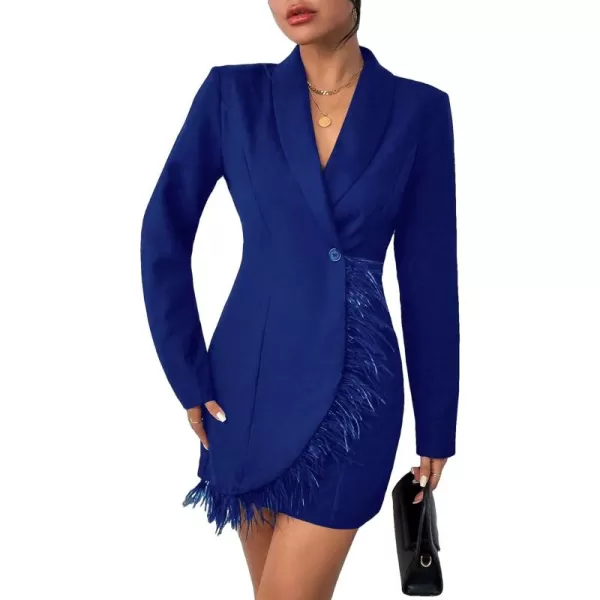 WDIRARA Women's Fuzzy Trim Wrap Button Front Long Sleeve Shawl Collar Blazer Dress