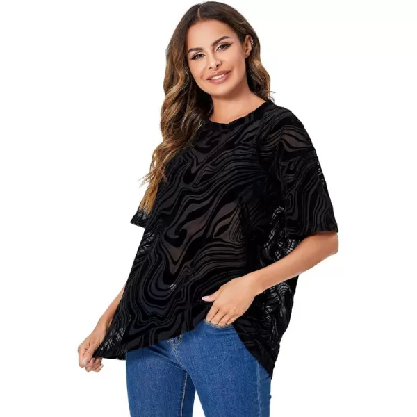 WDIRARA Women's Glitter Sheer See Through Short Sleeve Mesh Top Tee Blouse