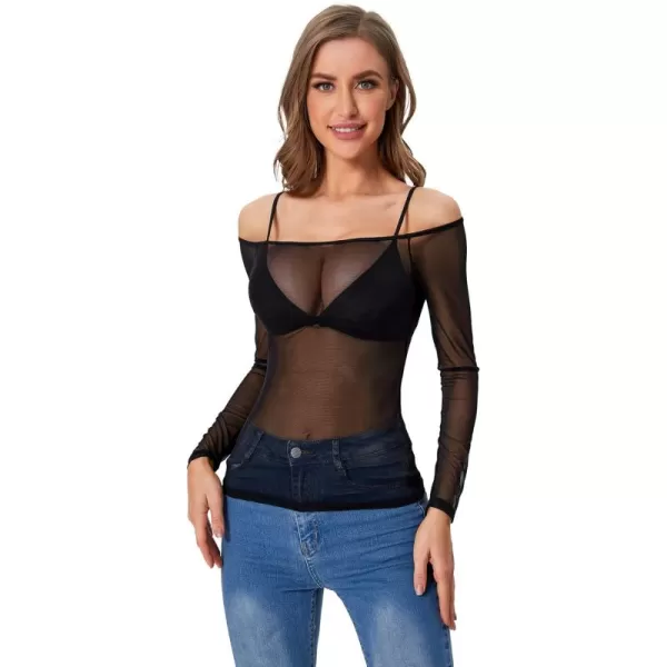 WDIRARA Women's Glitter Sheer See Through Short Sleeve Mesh Top Tee Blouse