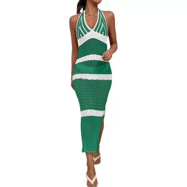 WDIRARA Women's Halter Backless Slit Knitted Swimsuit Coverup Maxi Beach Dress