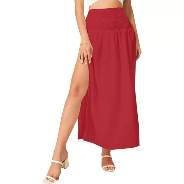 WDIRARA Women's High Slit Sarong Smocked High Waisted Swimsuit Coverup Maxi Skirt
