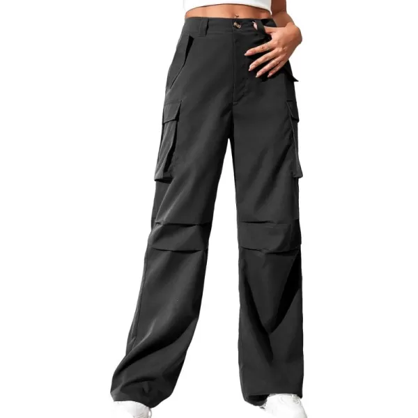 WDIRARA Women's High Waist Button Loose Wide Leg Streetwear Cargo Pants with Pockets