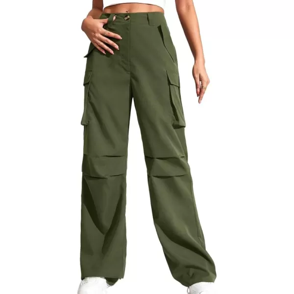 WDIRARA Women's High Waist Button Loose Wide Leg Streetwear Cargo Pants with Pockets