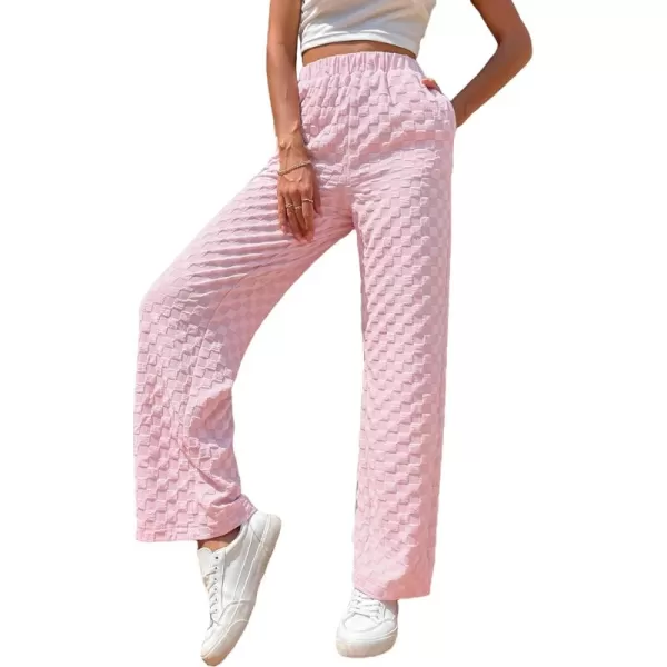 WDIRARA Women's High Waist Elastic Textured Straight Leg Casual Long Pants with Pockets