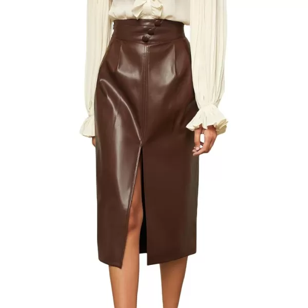 WDIRARA Women's High Waist PU Leather Mermaid Ruffle Hem Bodycon Elegant Pencil Skirt