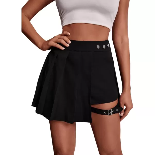 WDIRARA Women's High Waist Pleated Button Skort Asymmetrical Skirt Shorts