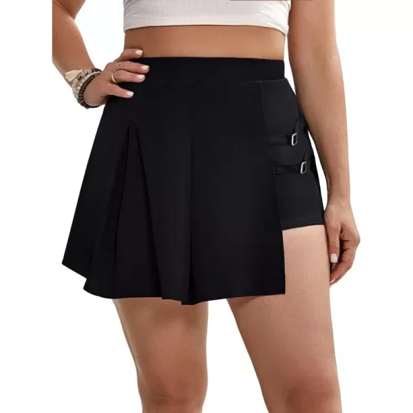 WDIRARA Women's High Waist Pleated Button Skort Asymmetrical Skirt Shorts