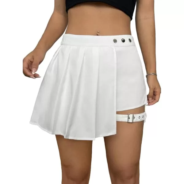 WDIRARA Women's High Waist Pleated Button Skort Asymmetrical Skirt Shorts
