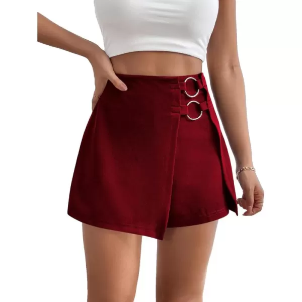 WDIRARA Women's High Waist Ring Wrap Asymmetrical Hem Skort Casual Shorts