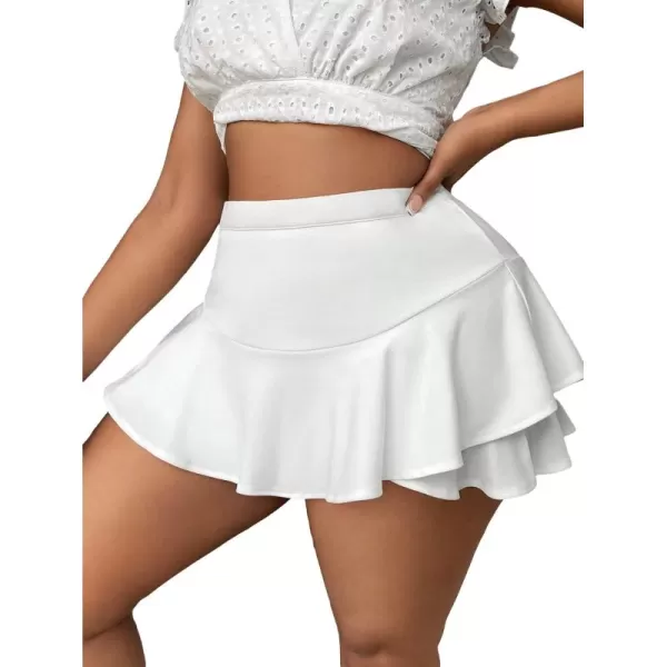 WDIRARA Women's High Waist Ruffle Hem Skort Stretch Casual Skirt Shorts