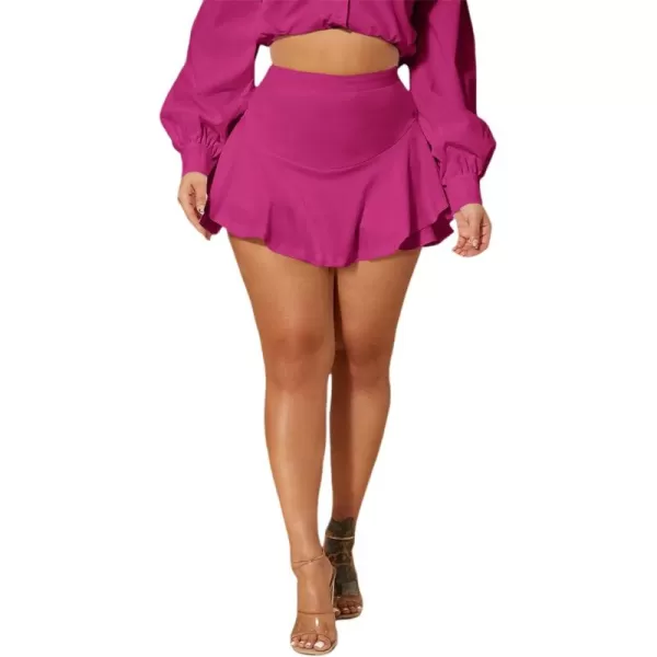 WDIRARA Women's High Waist Ruffle Hem Skort Stretch Casual Skirt Shorts