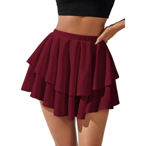 WDIRARA Women's High Waist Ruffle Hem Skort Stretch Casual Skirt Shorts