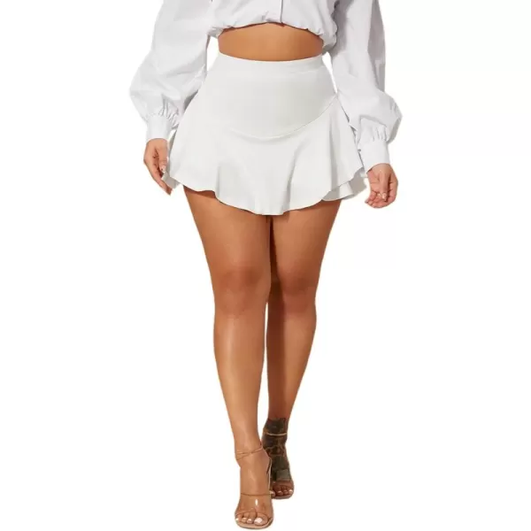 WDIRARA Women's High Waist Ruffle Hem Skort Stretch Casual Skirt Shorts