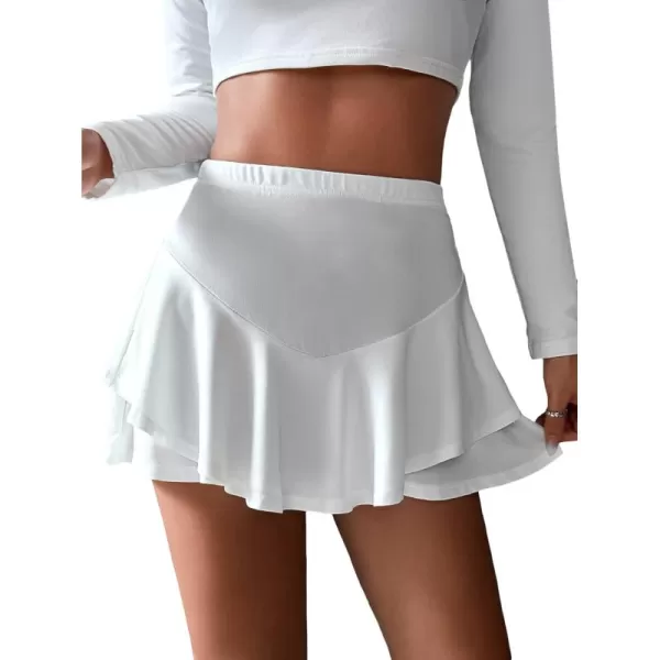 WDIRARA Women's High Waist Ruffle Hem Skort Stretch Casual Skirt Shorts