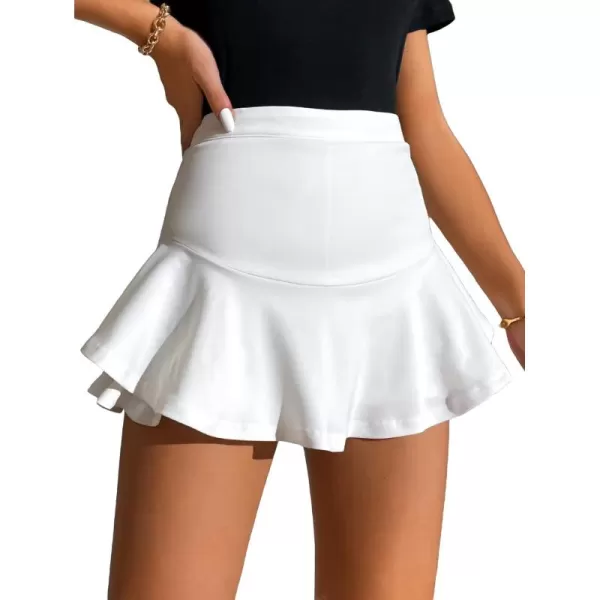 WDIRARA Women's High Waist Ruffle Hem Skort Stretch Casual Skirt Shorts