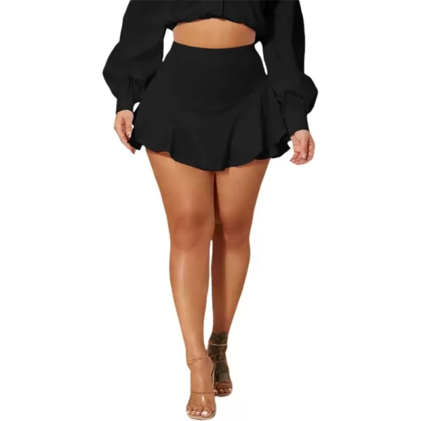 WDIRARA Women's High Waist Ruffle Hem Skort Stretch Casual Skirt Shorts