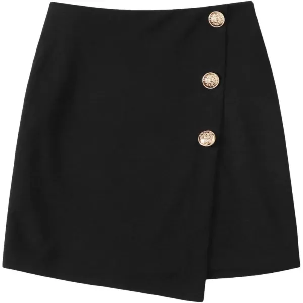 WDIRARA Women's High Waist Wrap Button Front Elegant Asymmetrical Hem Skirt