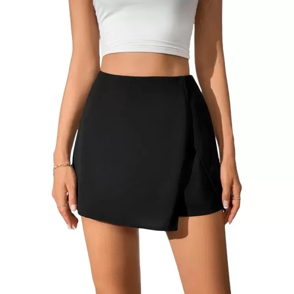 WDIRARA Women's High Waist Wrap Split Asymmetrical Hem Skort Zipper Back Shorts