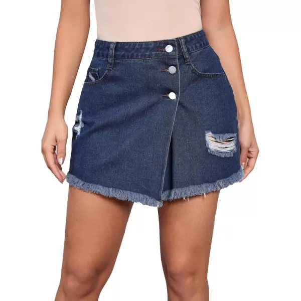 WDIRARA Women's High Waisted A-Line Button Wrap Denim Jean Skirt Mini Skirt