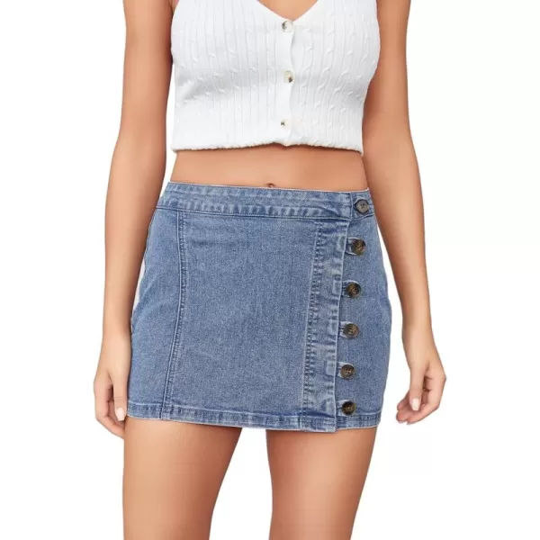 WDIRARA Women's High Waisted A-Line Button Wrap Denim Jean Skirt Mini Skirt