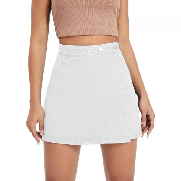 WDIRARA Women's High Waisted A-Line Button Wrap Denim Jean Skirt Mini Skirt