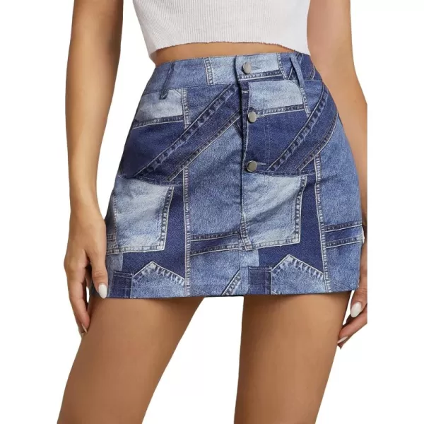 WDIRARA Women's High Waisted A-Line Button Wrap Denim Jean Skirt Mini Skirt