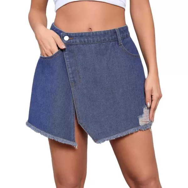 WDIRARA Women's High Waisted A-Line Button Wrap Denim Jean Skirt Mini Skirt