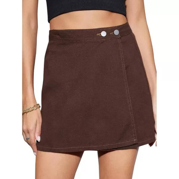 WDIRARA Women's High Waisted A-Line Button Wrap Denim Jean Skirt Mini Skirt