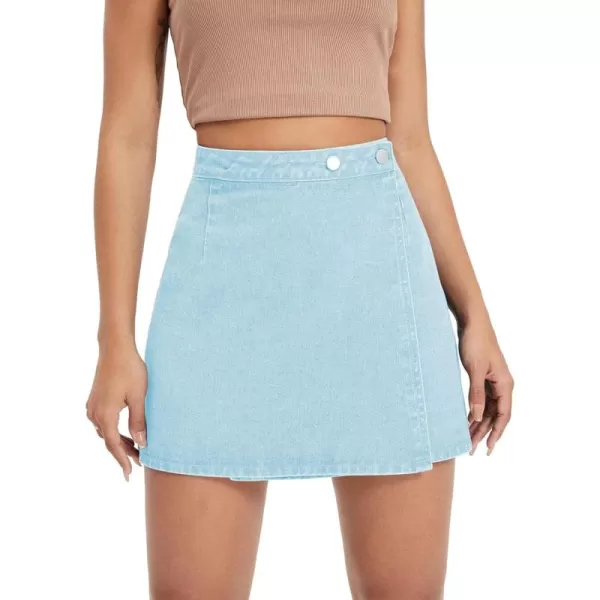 WDIRARA Women's High Waisted A-Line Button Wrap Denim Jean Skirt Mini Skirt