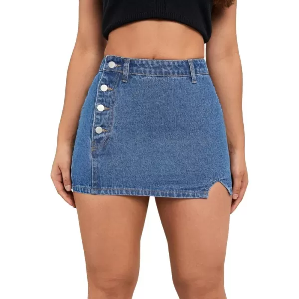 WDIRARA Women's High Waisted A-Line Button Wrap Denim Jean Skirt Mini Skirt