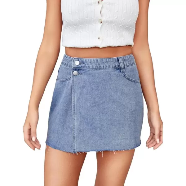 WDIRARA Women's High Waisted A-Line Button Wrap Denim Jean Skirt Mini Skirt