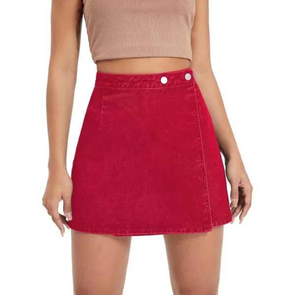 WDIRARA Women's High Waisted A-Line Button Wrap Denim Jean Skirt Mini Skirt