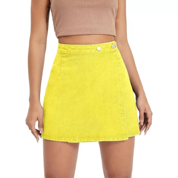 WDIRARA Women's High Waisted A-Line Button Wrap Denim Jean Skirt Mini Skirt