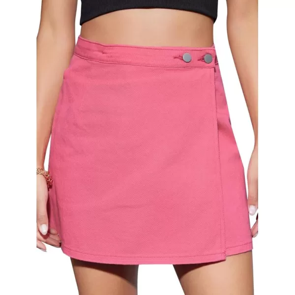 WDIRARA Women's High Waisted A-Line Button Wrap Denim Jean Skirt Mini Skirt