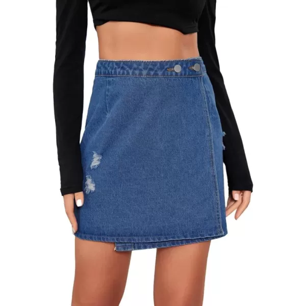 WDIRARA Women's High Waisted A-Line Button Wrap Denim Jean Skirt Mini Skirt