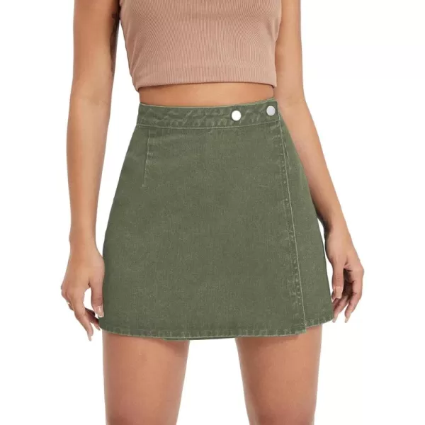 WDIRARA Women's High Waisted A-Line Button Wrap Denim Jean Skirt Mini Skirt