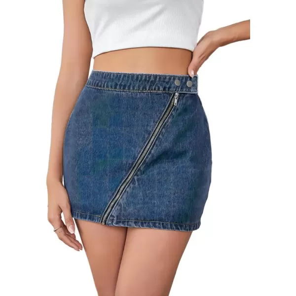 WDIRARA Women's High Waisted A-Line Button Wrap Denim Jean Skirt Mini Skirt