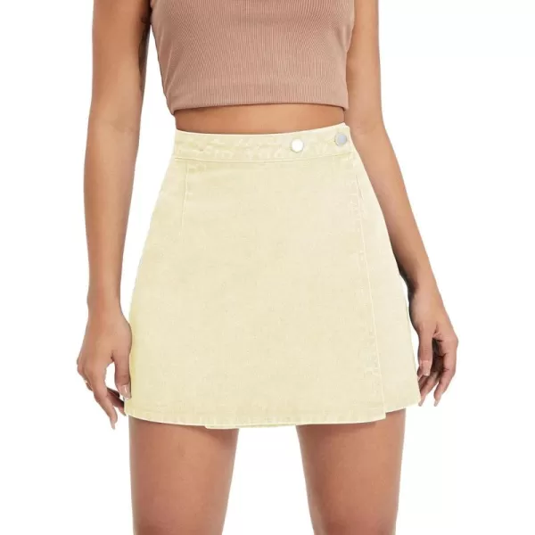 WDIRARA Women's High Waisted A-Line Button Wrap Denim Jean Skirt Mini Skirt