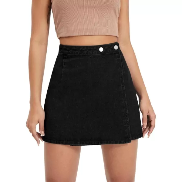 WDIRARA Women's High Waisted A-Line Button Wrap Denim Jean Skirt Mini Skirt