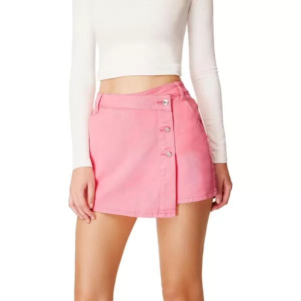 WDIRARA Women's High Waisted Button Front Denim Skort Asymmetrical Hem Skirt Shorts