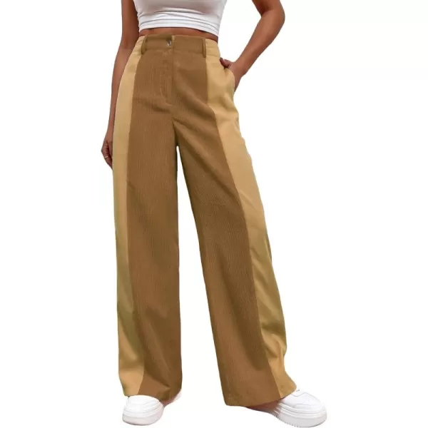 WDIRARA Women's High Waisted Color Block Straight Leg Casual Loose Pants with Pocket
