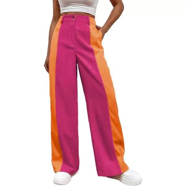 WDIRARA Women's High Waisted Color Block Straight Leg Casual Loose Pants with Pocket