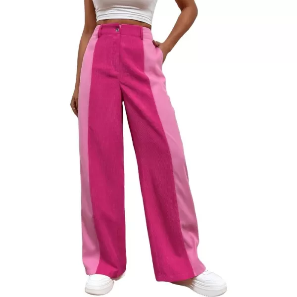 WDIRARA Women's High Waisted Color Block Straight Leg Casual Loose Pants with Pocket