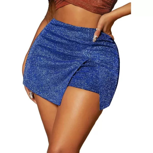 WDIRARA Women's High Waisted Glitter Skort Asymmetrical Wrap Split Hem Bodycon Party Club Skirt Shorts