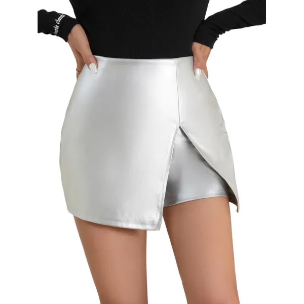 WDIRARA Women's High Waisted Glitter Skort Asymmetrical Wrap Split Hem Bodycon Party Club Skirt Shorts