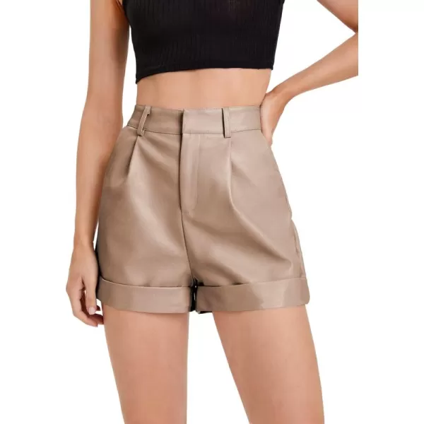 WDIRARA Women's High Waisted PU Leather Shorts Roll Hem Shorts with Pockets
